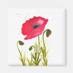 Aimant Watercolor red poppies flowers chic rustic