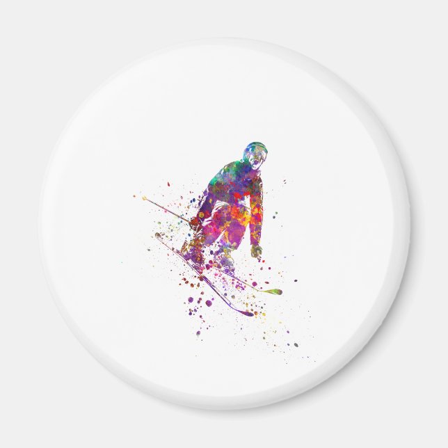 Aimant watercolor skier (Devant)