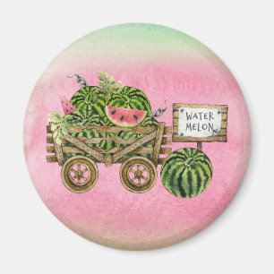 Aimant Watermelon Harvon Farmhouse Watercolor Wood Cart