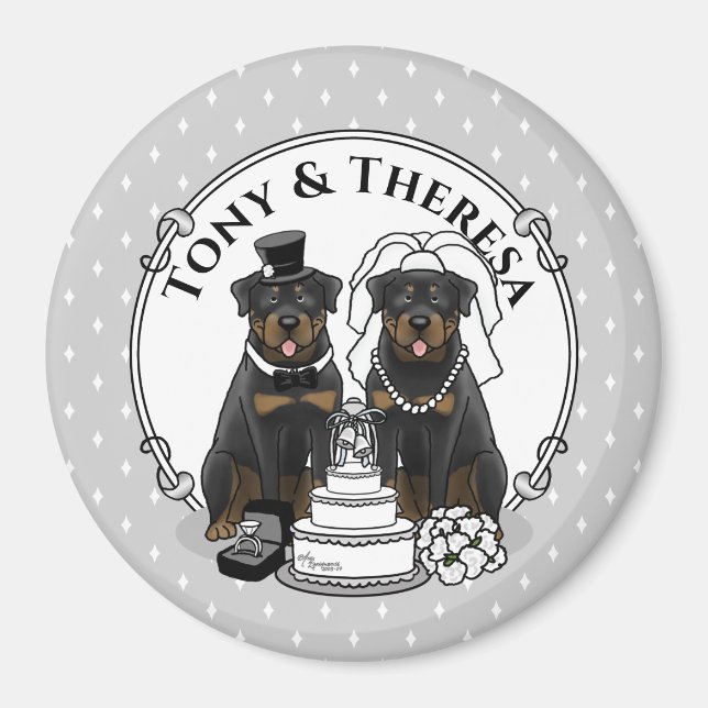 Aimant Wedding Couple Rottweilers Bride and Groom Dogs (Devant)