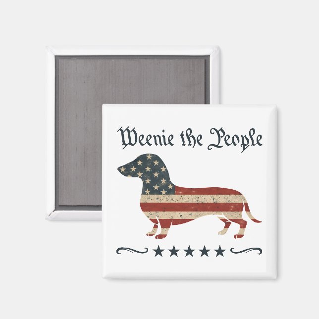 Aimant Weenie Le Peuple Dachshund 4 juillet (Recto/Verso)