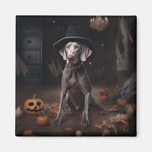 Aimant Weimaraner Citrouilles Halloween Épouvantable (Devant)