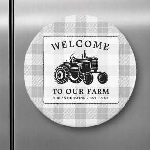 Aimant Welcome Family Nom Farm Tractor White Plaid