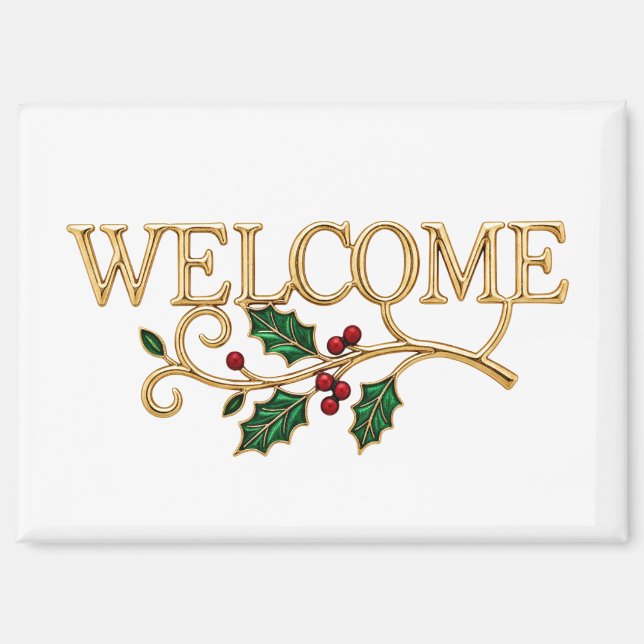 Aimant Welcome holly christmas guest  (Recto)