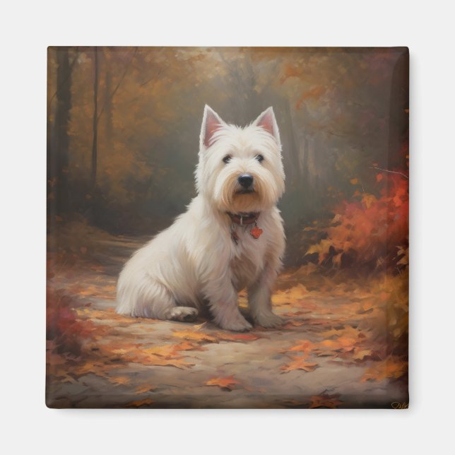 Aimant West Highland White Terrier à l'automne Leaves aut (Devant)