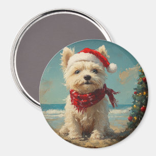 Aimant West Highland White Terrier Dog Christmas Beach