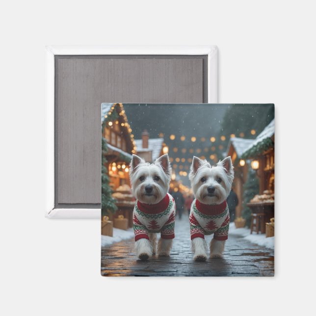 Aimant West Highland White Terrier Dogs Christmas Snow  (Recto/Verso)