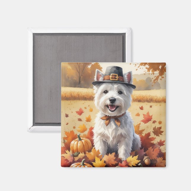 Aimant West Highland White Terrier Feuilles d'automne (Recto/Verso)