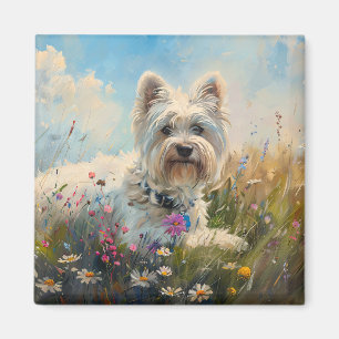 Aimant West Highland White Terrier Fleurs sauvages