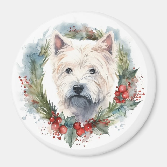 Aimant West Highland White Terrier Wire de Noël (Devant)