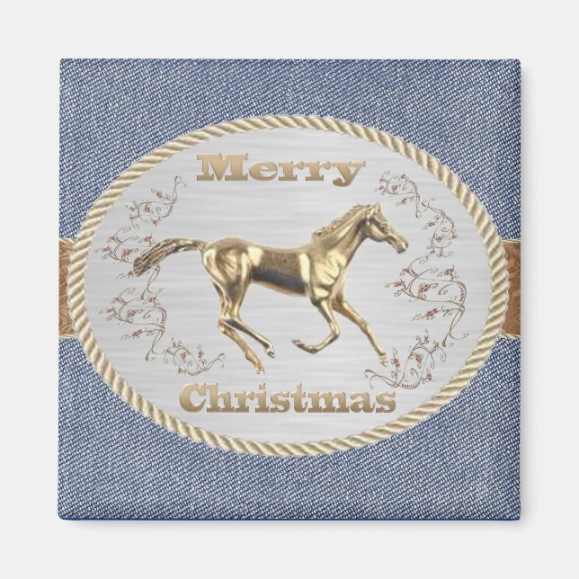 Aimant Western Belt Buckest avec cheval et joyeux Noël (Devant)