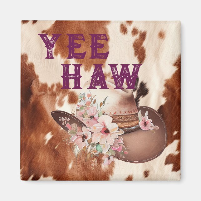 Aimant Western Brown Creme Floral Casquette (Devant)