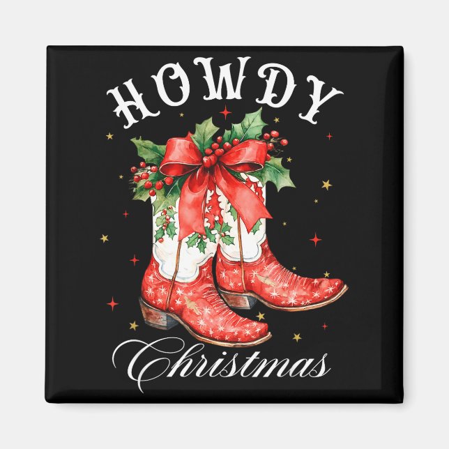 Aimant Western Howdy Christmas Cowgirl Boot Coquette Bow  (Devant)