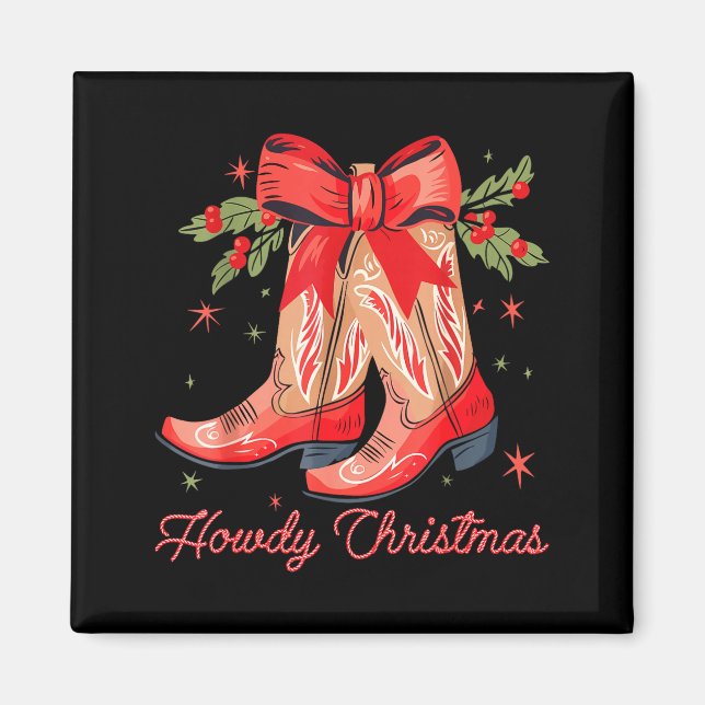 Aimant Western Howdy Christmas Cowgirl Boot Coquette Bow  (Devant)