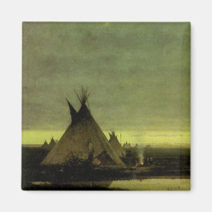 Aimant Western vintage, camp indien à l'aube par Tavernie