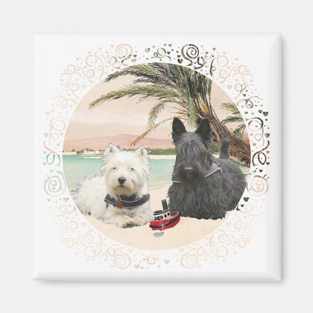 Aimant Westie et Scottie sur la plage de Palmy (Devant)