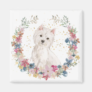 Aimant Westie Terrier Fleurs de printemps Wreath