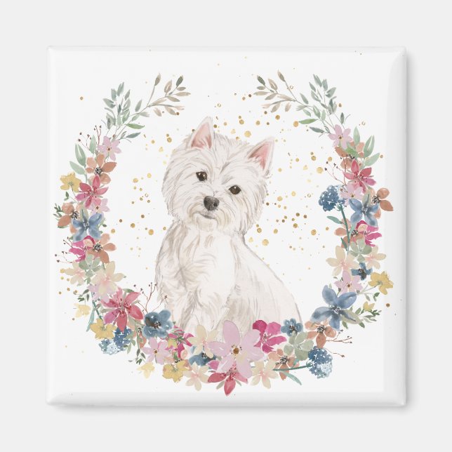 Aimant Westie Terrier Fleurs de printemps Wreath (Devant)