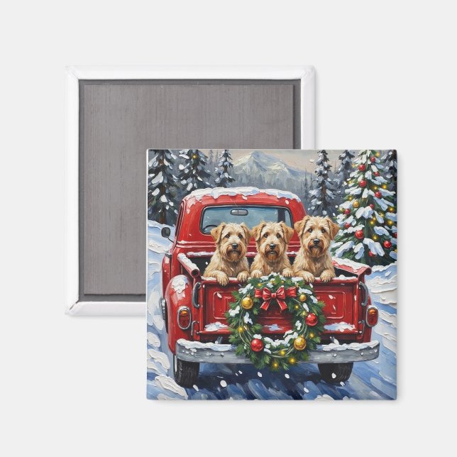 Aimant Wheaten Terrier Christmas Red Truck Holiday Gift (Recto/Verso)
