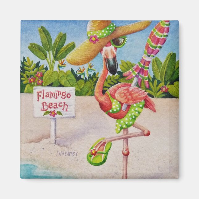 Aimant Whimsical Beach Babe Flamant rose rose no 2 (Devant)