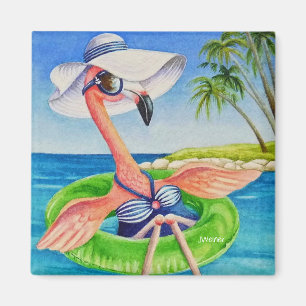 Aimant Whimsical Beach Babe Flamant rose rose no 3