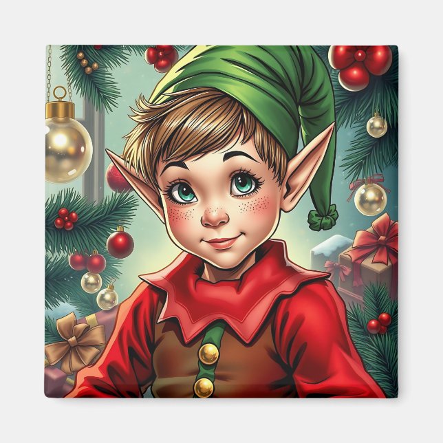 Aimant Whimsical Cartoon Elf | Christmas (Devant)