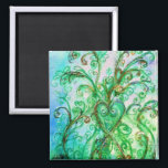 Aimant WHIMSICAL FLOURISHES bright green yellow blue<br><div class="desc">Colorful blossoms and blooms in Spring .Watercolor  painting with golden and silver foil.</div>
