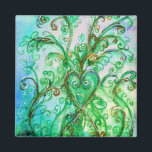 Aimant WHIMSICAL FLOURISHES bright green yellow blue<br><div class="desc">Colorful blossoms and blooms in Spring .Watercolor  painting with golden and silver foil.</div>