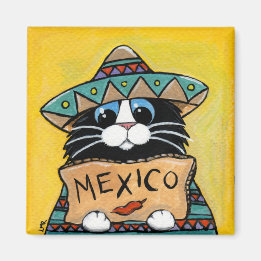 Aimant Whimsical Tuxedo Chat Mexicain Hitchhiker