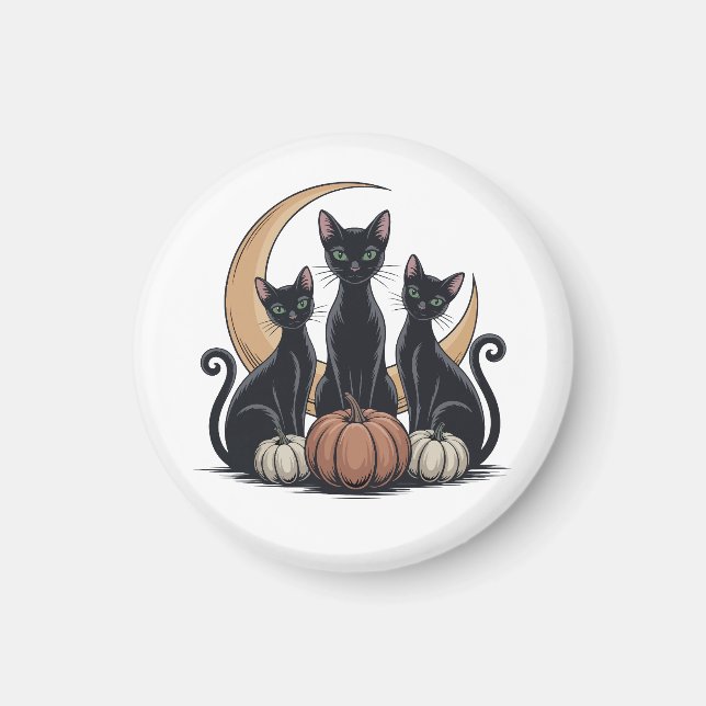 Aimant Whimsigothique Chats noirs Citrouille Lune Hallowe (Devant)