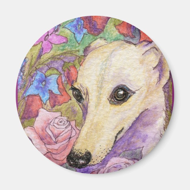 Aimant Whippet aux fleurs timides (Devant)