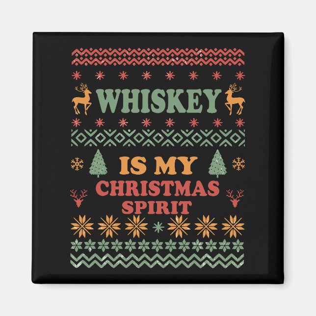 Aimant Whiskey est mon esprit de noël drôle pull moche (Devant)