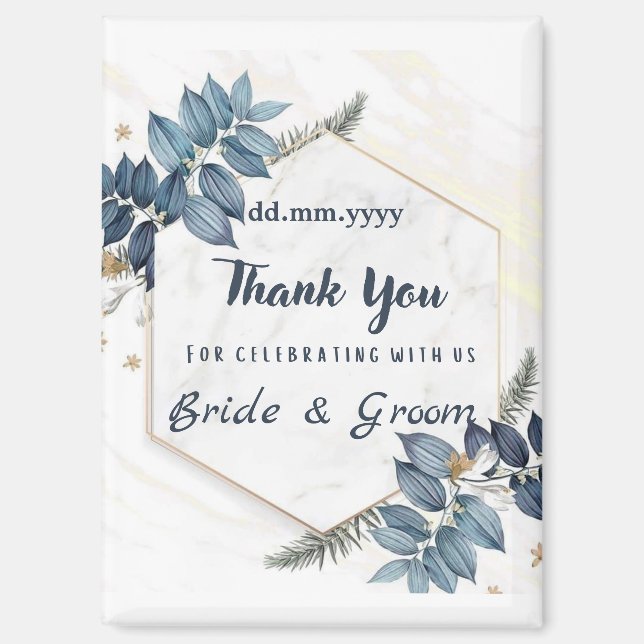 Aimant White Blue Floral Frame Thank You Wedding Favors M (Recto)