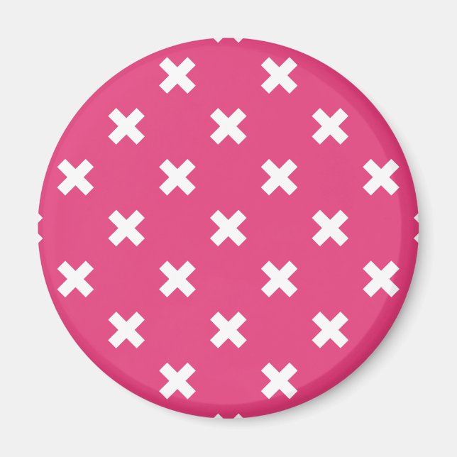 Aimant White cross stitches on fuchsia (Devant)
