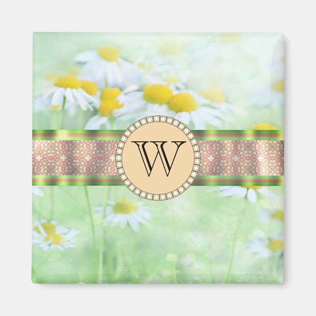 Aimant White Daisy's in Green Meadow Monogramme (Devant)