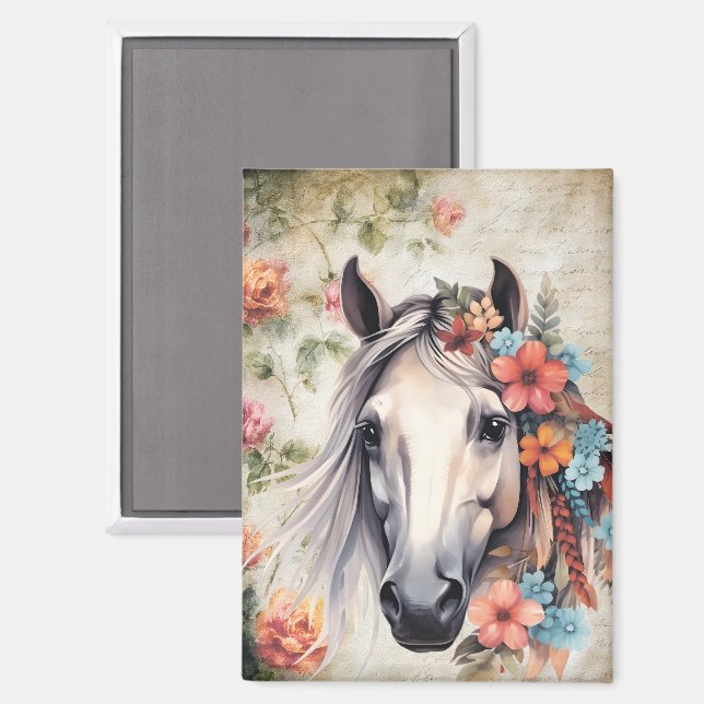 Aimant  White horse in flowers. (Recto/Verso)