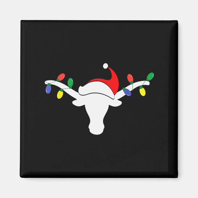 Aimant White Longhorn Christmas Lights Santa Hat Horn Ant (Devant)