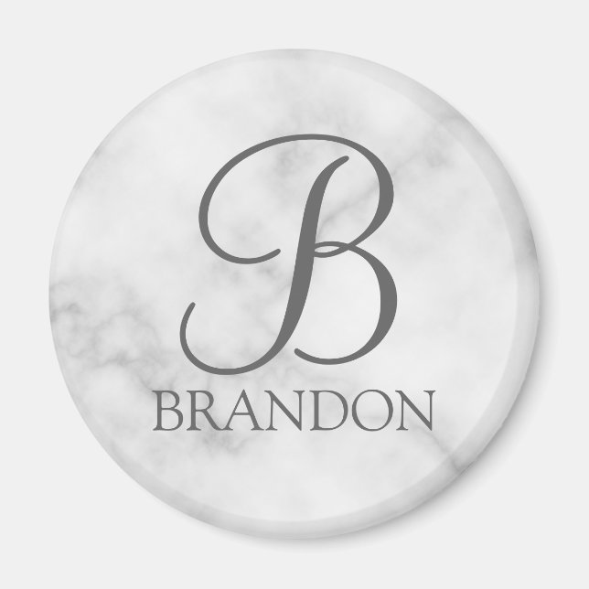Aimant White Marble Personalized Script Monogram and Name (Devant)