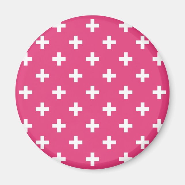 Aimant White polka crosses on fuchsia (Devant)