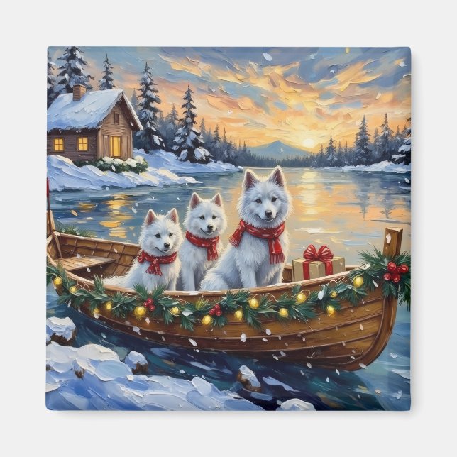 Aimant White Samoyed Christmas Boat Holiday (Devant)