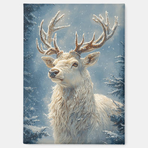 Aimant White Stag Portrait Mysar Winter Art
