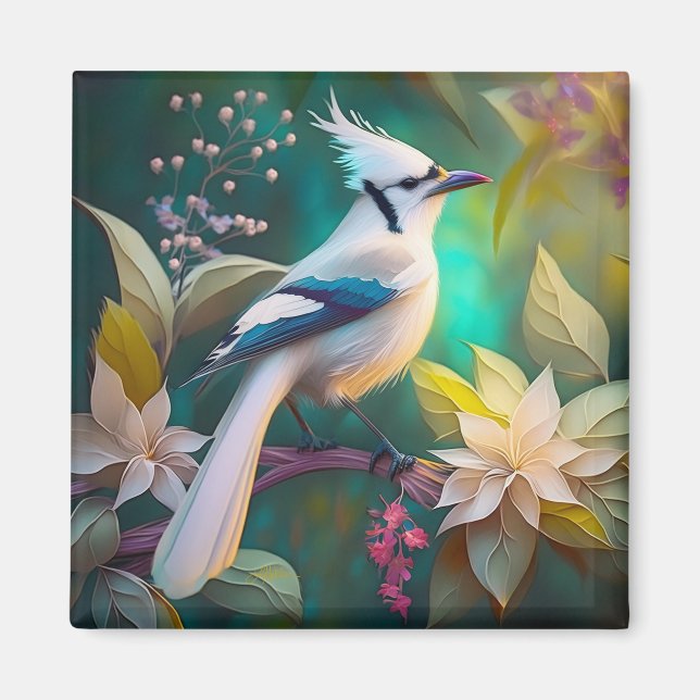 Aimant White Tufé Turquoise Wing Jay Imaginaire Bird (Devant)