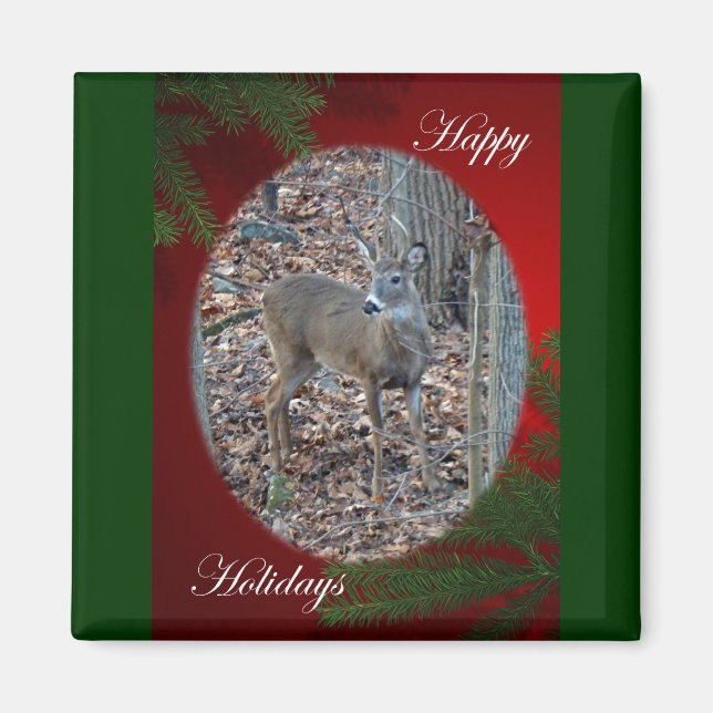 Aimant Whitetail Deer Spike Buck Happy Holidays Series (Devant)