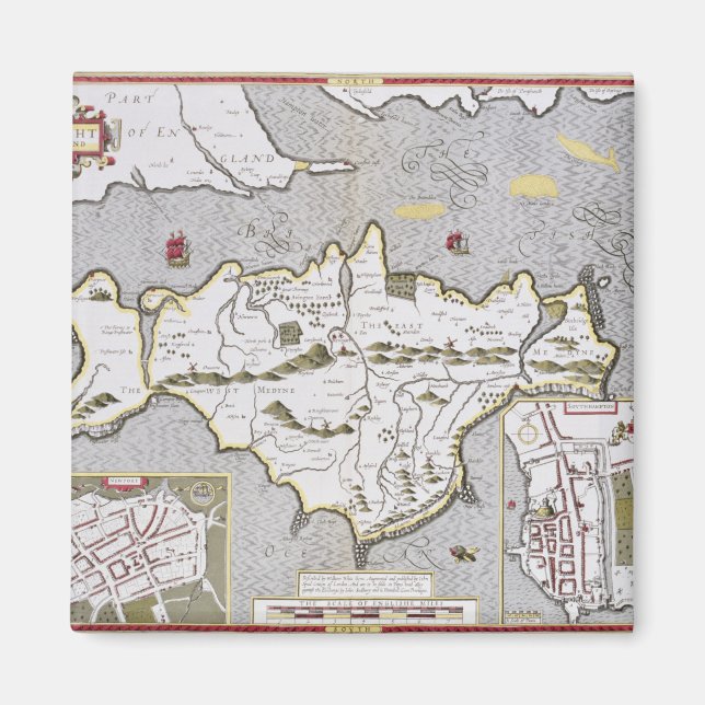 Aimant Wight Island, gravée par Jodocus Hondius (Devant)