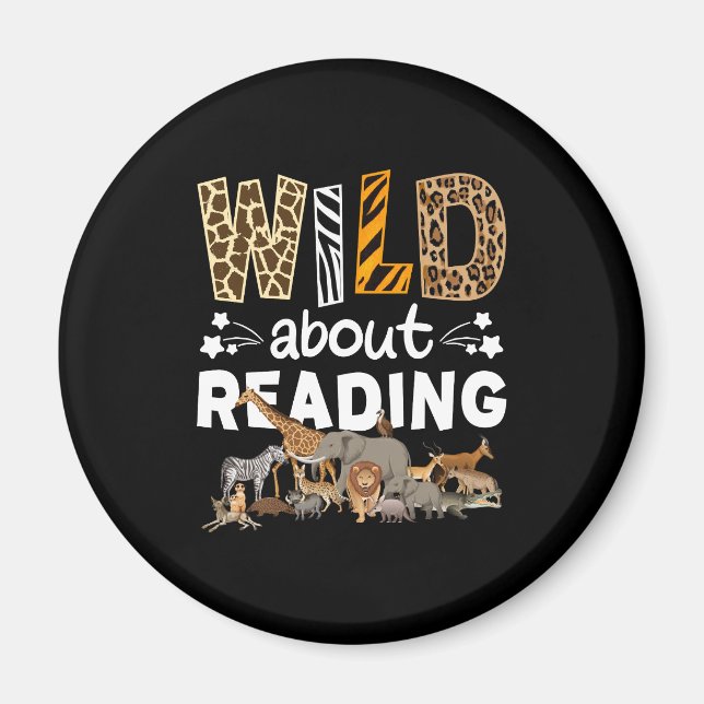 Aimant Wild About Reading Books And Bookworm Library (Devant)