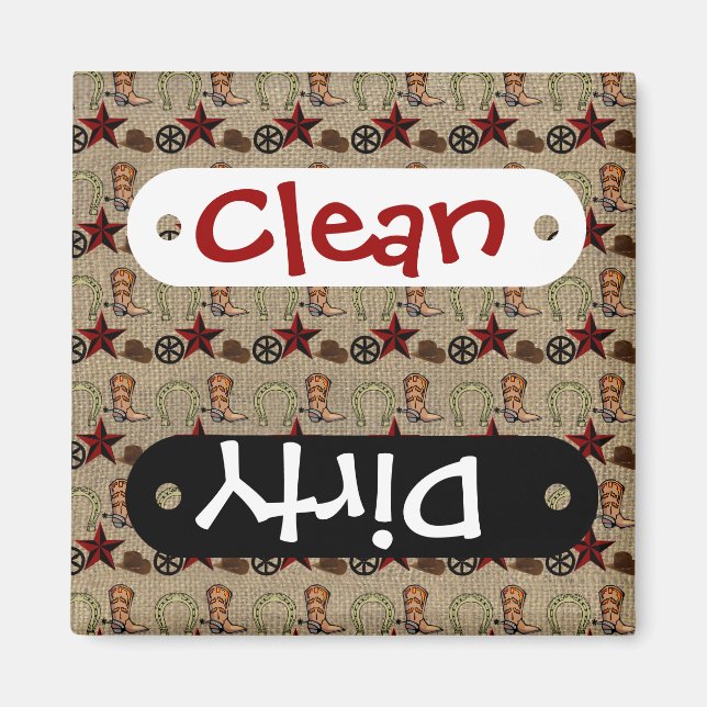 Aimant Wild West Cowboy Country Western sur Burlap Motif (Devant)