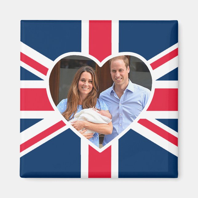 Aimant Will, Kate, Prince George - Drapeau britannique (Devant)