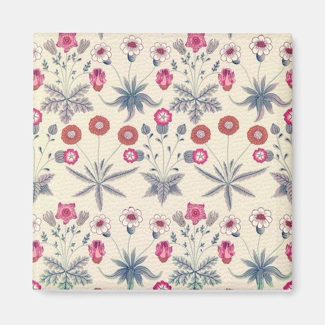 Aimant William Morris Daisy Motif Floral Rouge Orange (Devant)