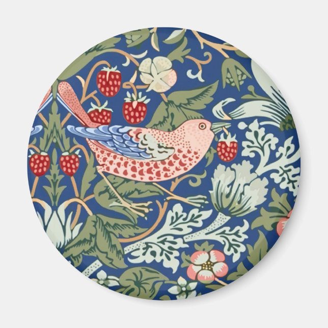 Aimant William Morris Strawberry Thief Corail Marine (Devant)
