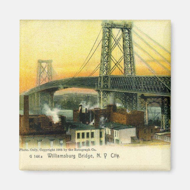 Aimant Williamsburg Bridge, New York, 1905 Vintage (Devant)